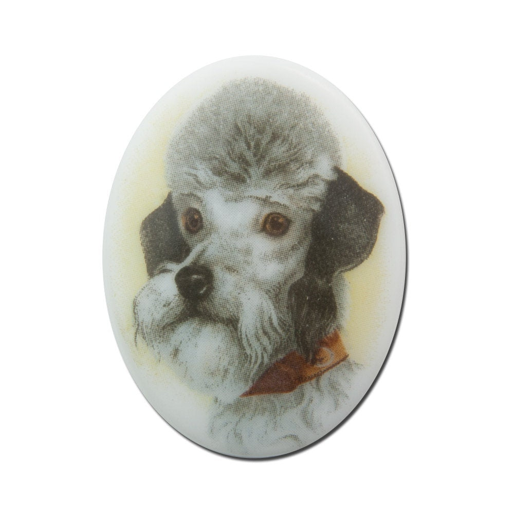Vintage Glass Poodle Dog Cameo Cabochon 40x30mm (1) cab386C