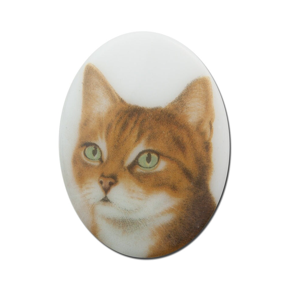 Vintage Glass Short Hair Orange Cat Cameo Cabochon 40x30mm (1) cab386J