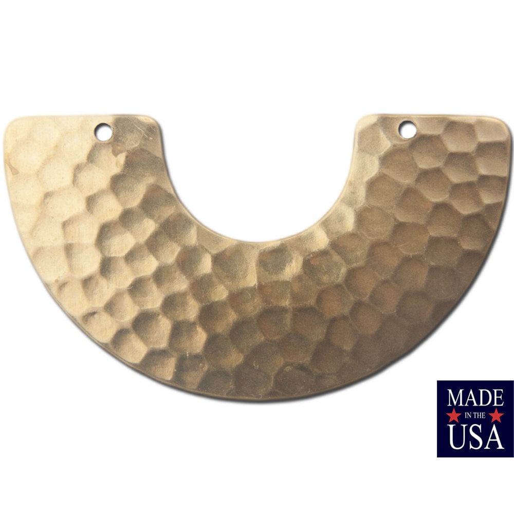 2 Hole Raw Brass Hammered U Connector Pendant 45x25mm (4) mtl458A
