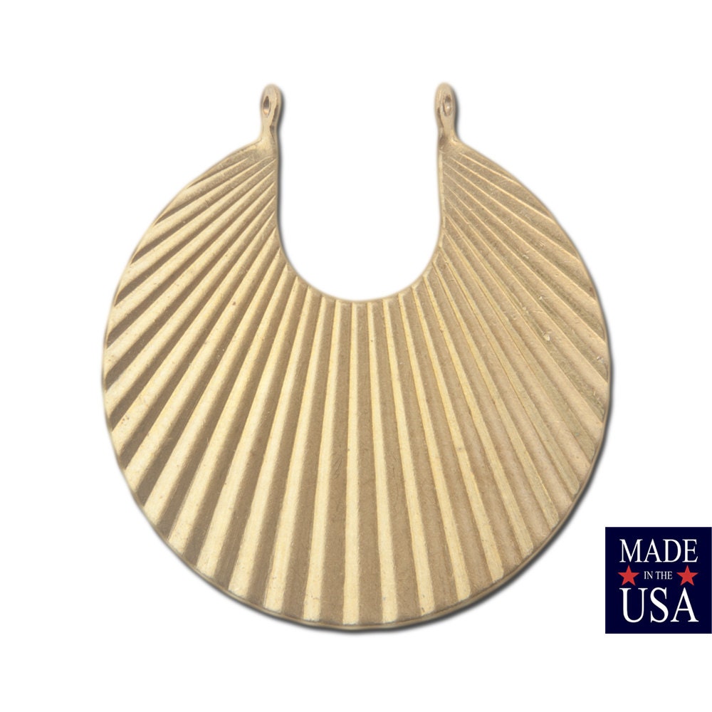 2 Loop Raw Brass Ribbed Hoops Pendants (2) mtl182