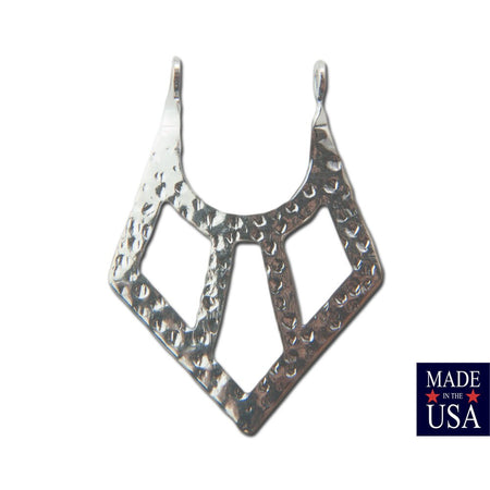 2 Loop Silver Plated Hammered V Pendants Drops (6) 24x18mm mtl182C