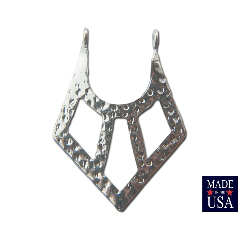 2 Loop Silver Plated Hammered V Pendants Drops (6) 24x18mm mtl182C