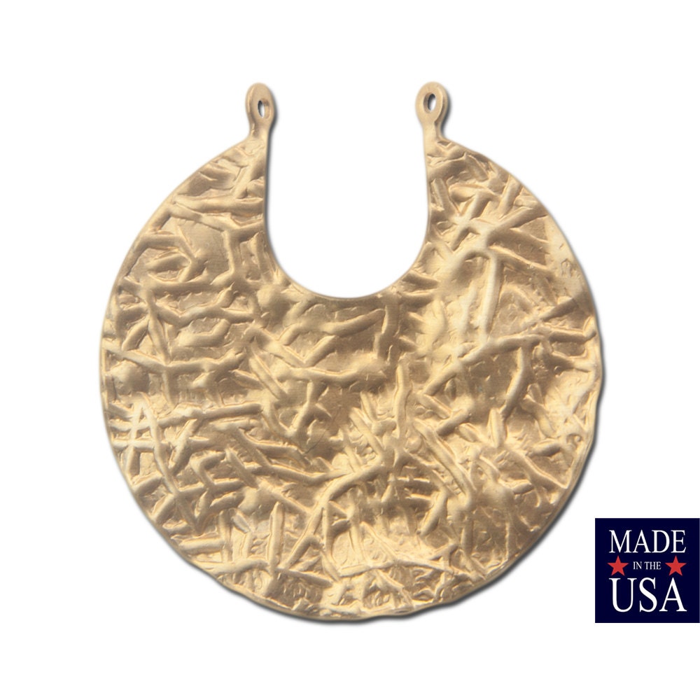2 Loop Raw Brass Large Crinkle Textured Hoops Pendants 35x32mm (2)