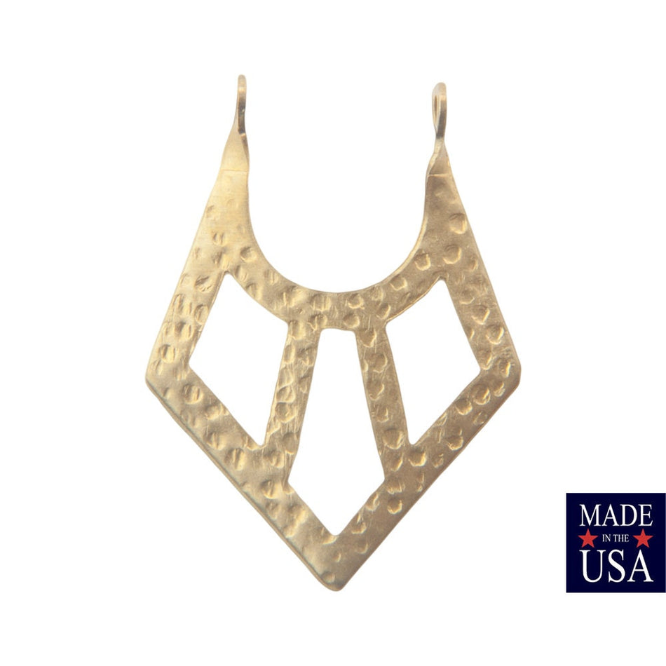 2 Loop Raw Brass Hammered V Pendants Drops (6) 24x18mm mtl182B