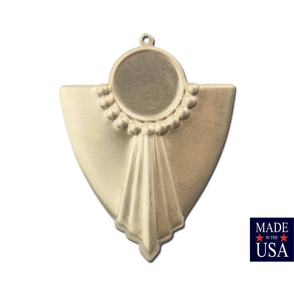 1 loop Raw Brass Deco Swag Shield Pendant with 13mm Setting (4) pnd022E