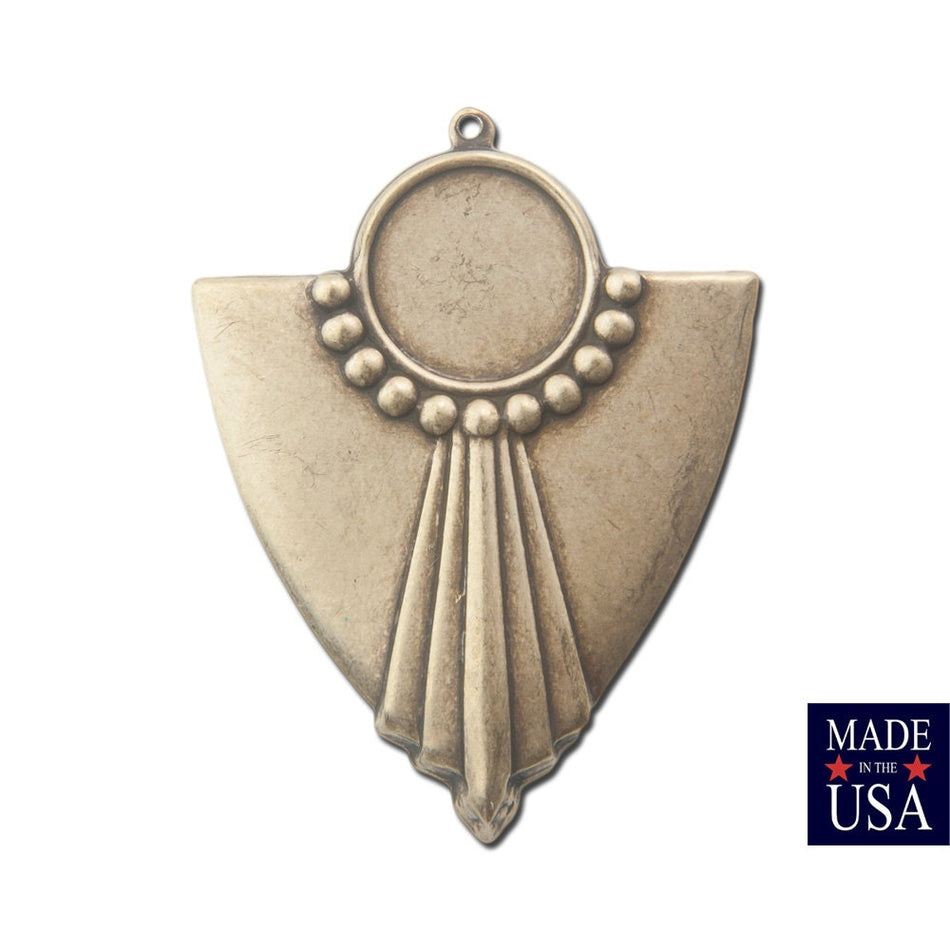 1 Loop Brass Ox Deco Swag Shield Pendant with 13mm Setting (4) pnd022F