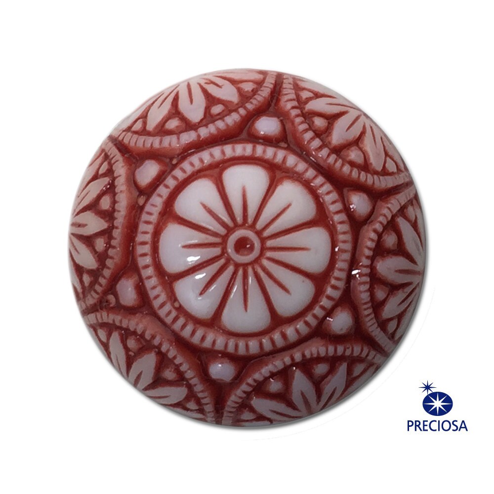 Vintage White Mosaic Glass Cabochons with Brick Red 14mm (1) cab757B