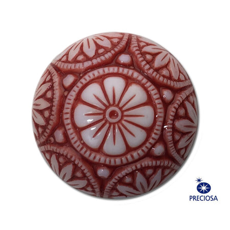 Vintage White Mosaic Glass Cabochons with Brick Red 14mm (1) cab757B