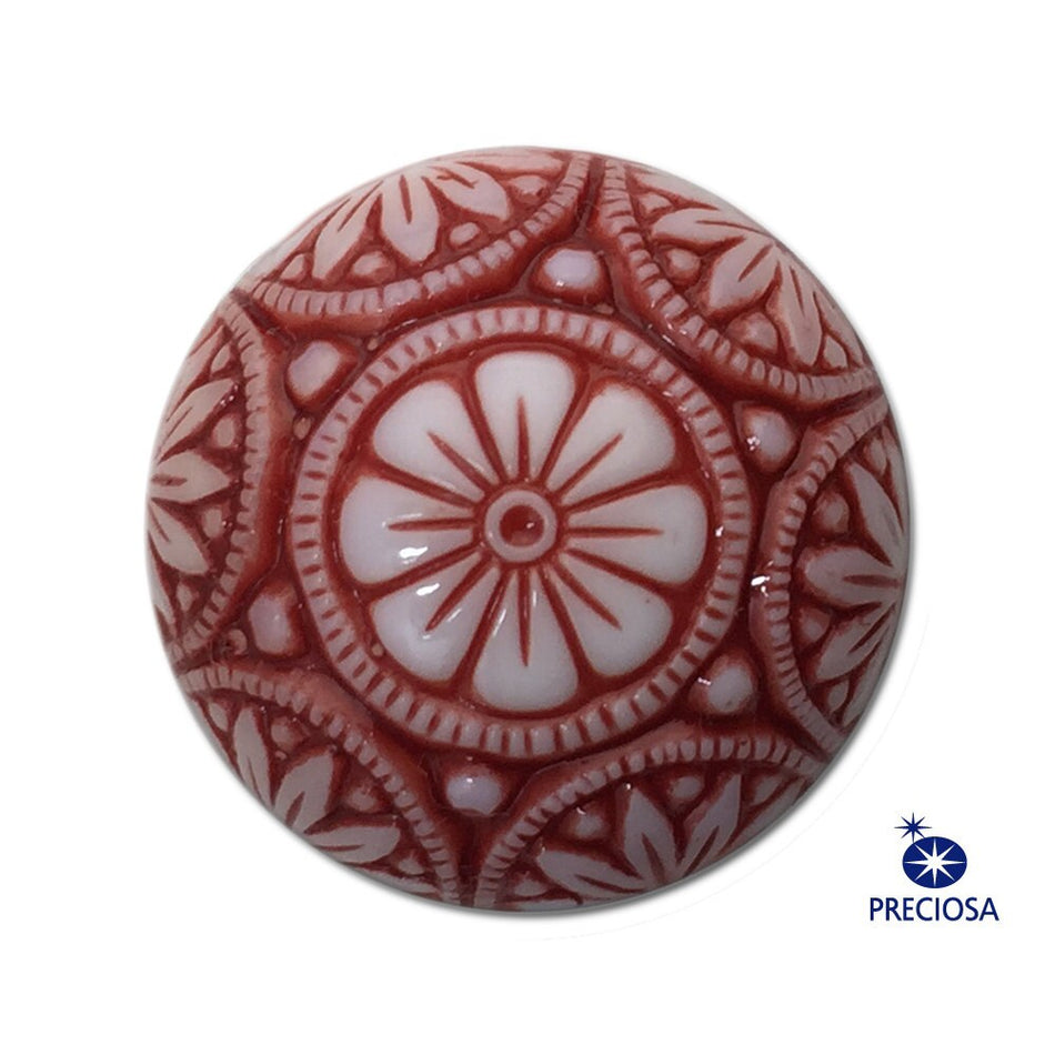 Vintage White Mosaic Glass Cabochons with Brick Red 14mm (1) cab757B
