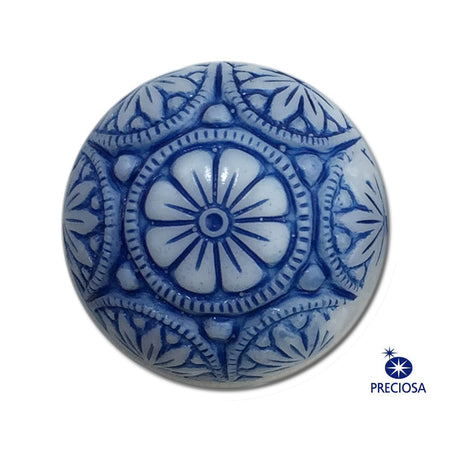 Vintage White Mosaic Glass Cabochons with Blue 14mm (1) cab757A
