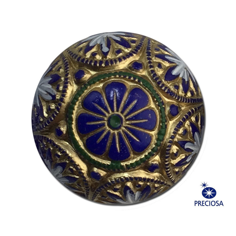Vintage Blue Mosaic Glass Cabochons with Gold White 14mm (1) cab757J