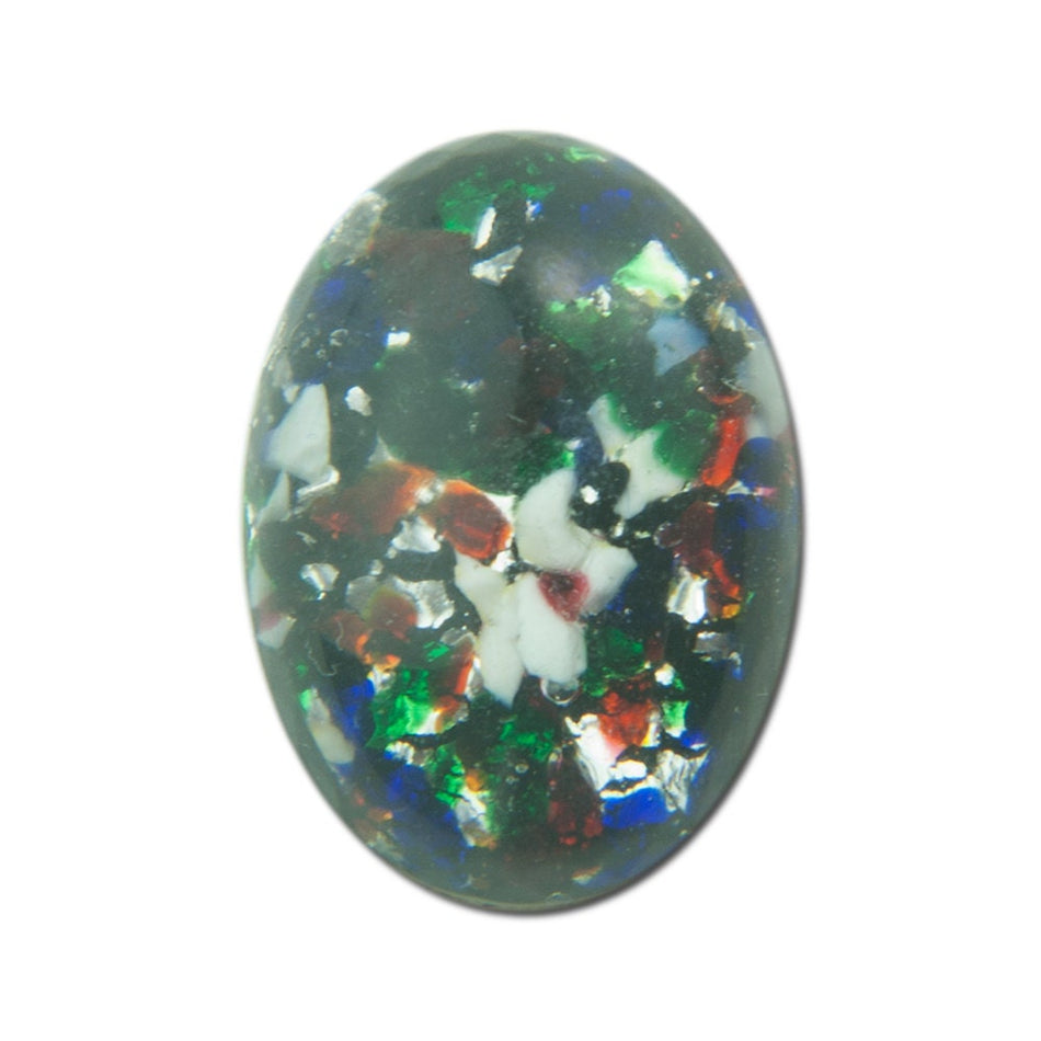 Black Multi-Colored Chunky Foil Opal Glass Oval Cabochons 18x13mm (2) cab5005J