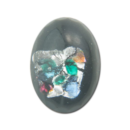 Vintage Black Foil Oval Cabochon 14x10mm (2) cab440M