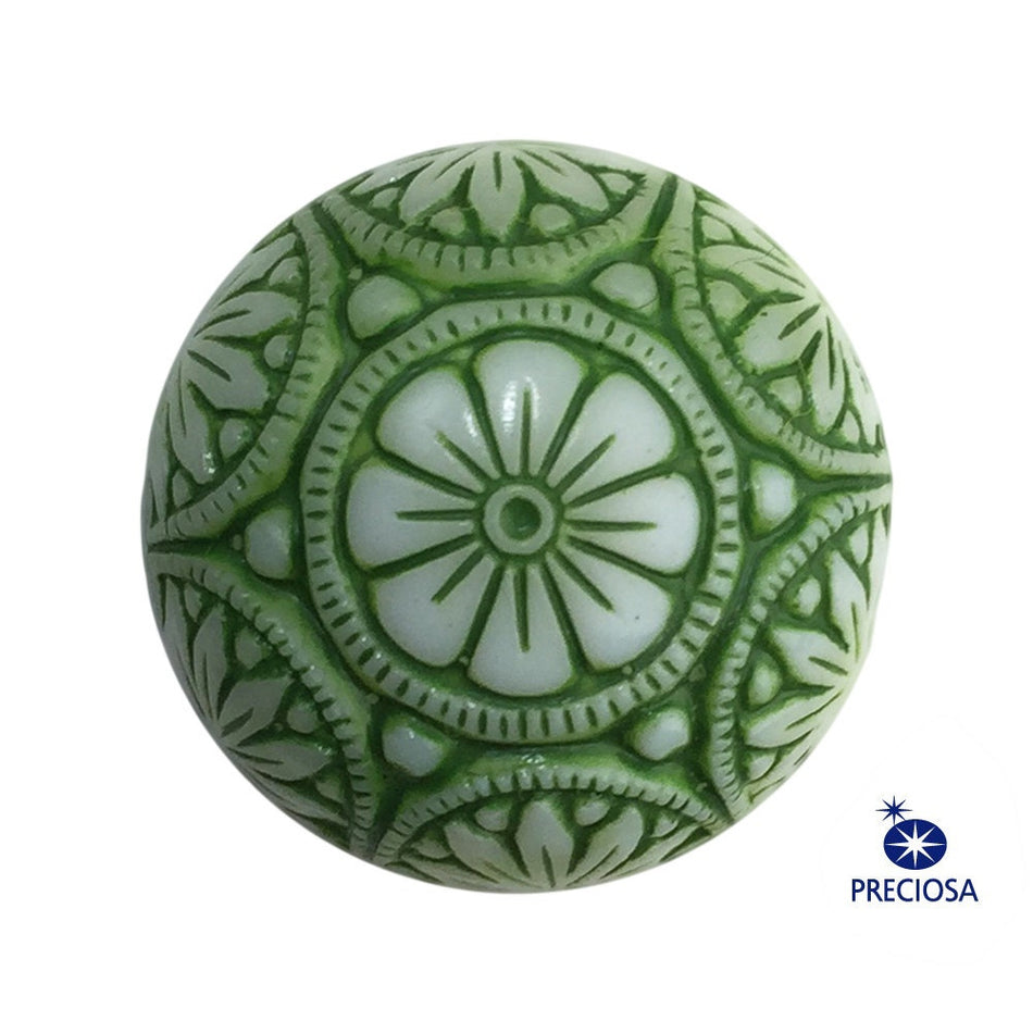 Vintage White Mosaic Glass Cabochons with Green 14mm (1) cab757C