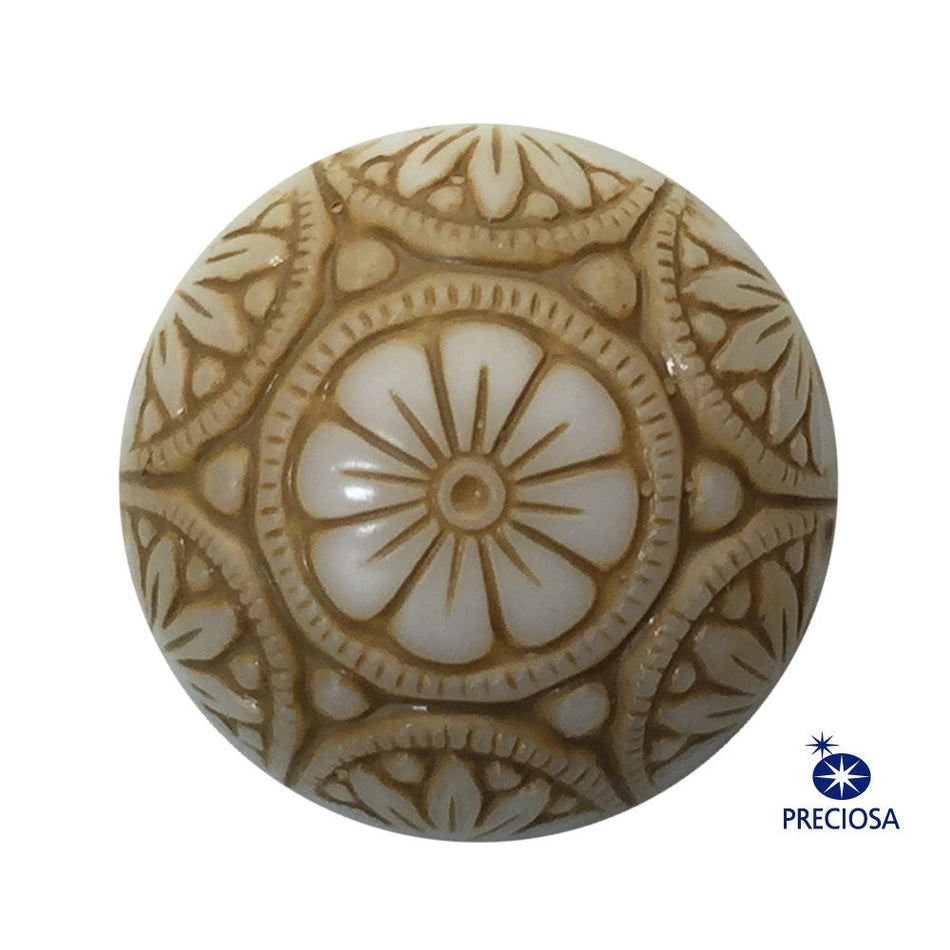 Vintage White Mosaic Glass Cabochons with Beige 14mm (1) cab757E
