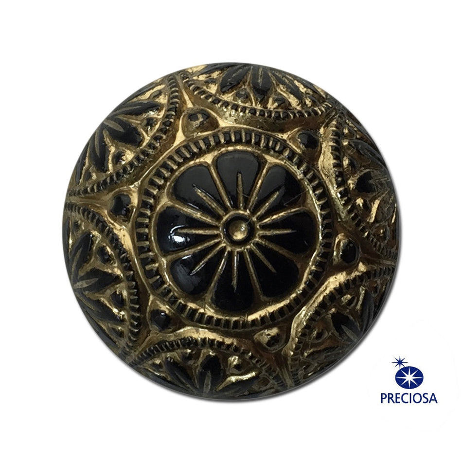 Black Mosaic Glass Cabochons with Gold 14mm (1) cab757D