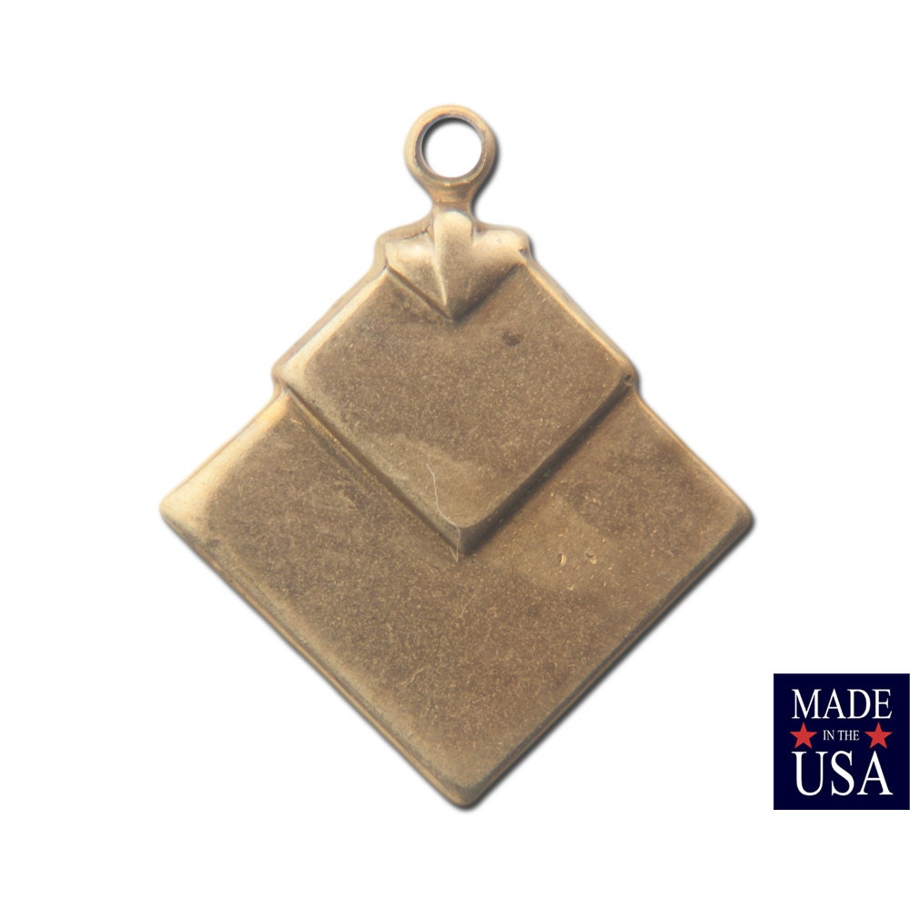 1 Loop Raw Brass Deco Layered Square Connector Pendants (6) mtl407B