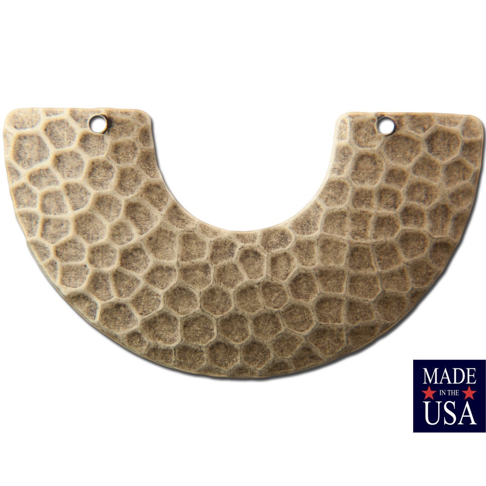 2 Hole Brass Ox Hammered U Connector Pendant 45x25mm (4) mtl458B