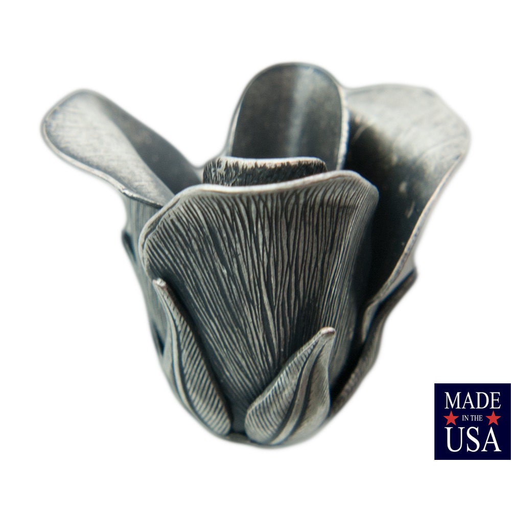 Silver Ox Plated 3D Tulip or Rosebud Bead Cap Finding LG (2) mtl063D