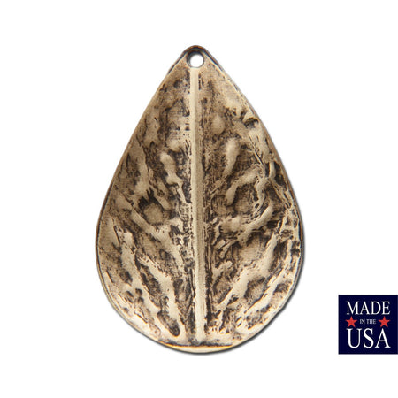1 loop Hammered Brass Ox Leaf Charm Pendent 25mmx17mm (6) mtl464B