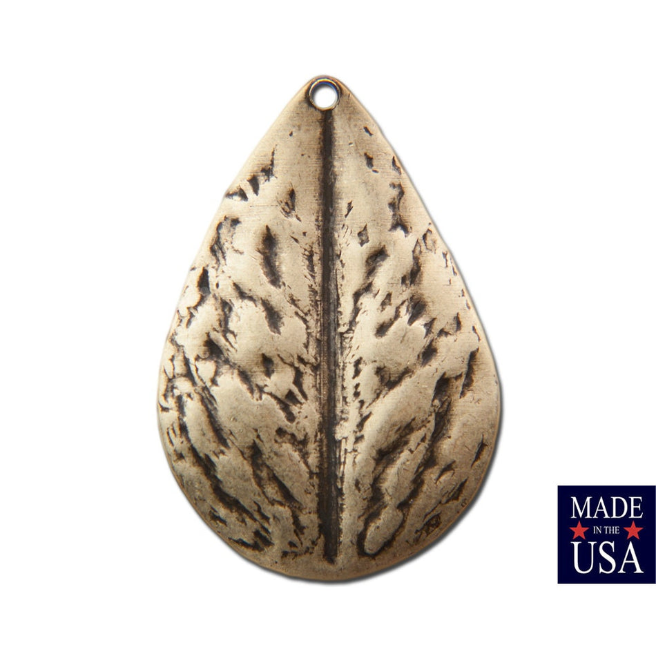 1 loop Hammered Brass Ox Leaf Charm Pendent 25mmx17mm (6) mtl464B