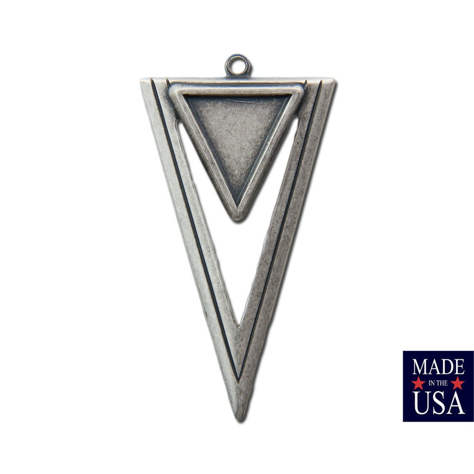 1 Loop Sterling Silver Ox Plated Open Double Triangle Hoop Pendant with Loop (4) mtl420B