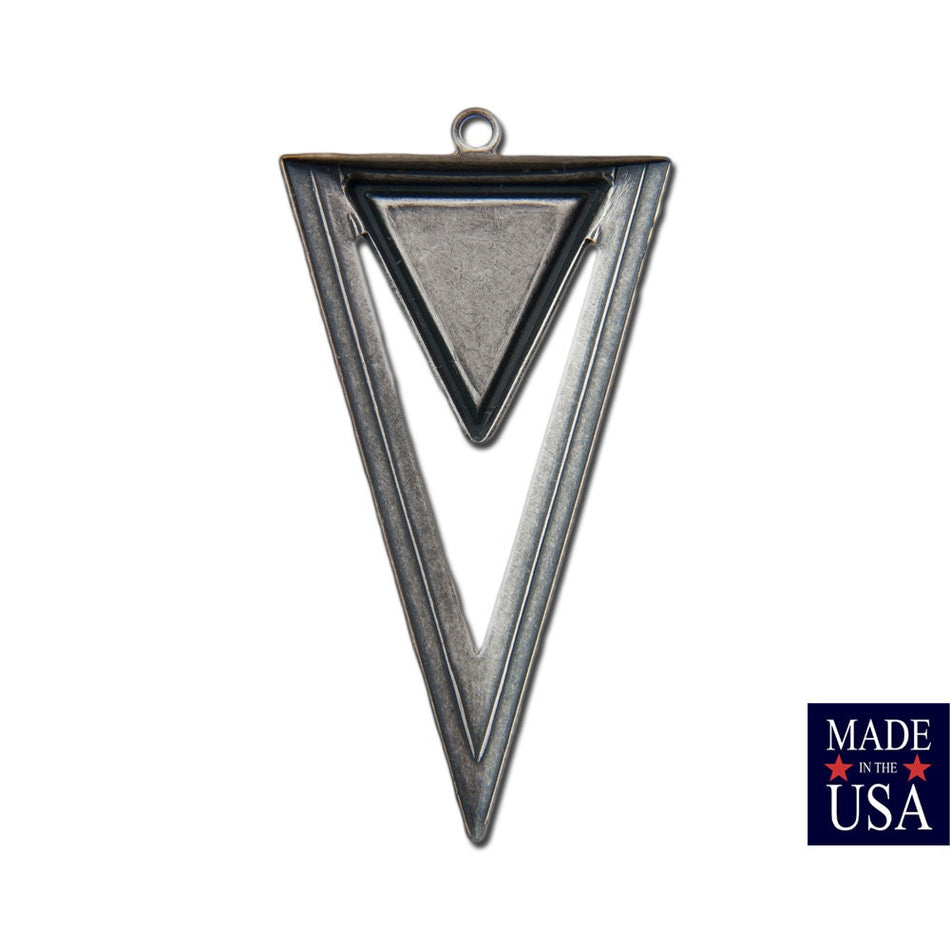 1 Loop Sterling Silver Ox Plated Open Double Triangle Hoop Pendant with Loop (4) mtl420B