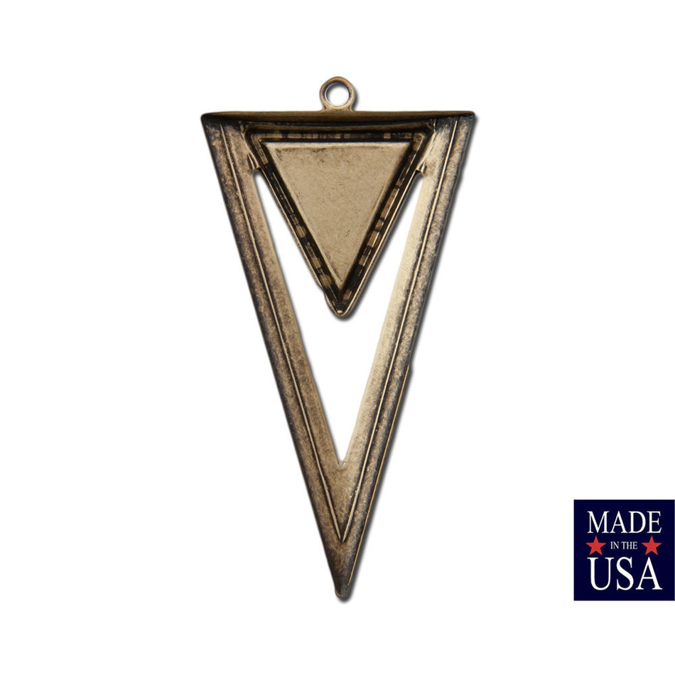 1 Loop Brass Ox Plated Open Double Triangle Hoop Pendant with Loop (4) mtl420C