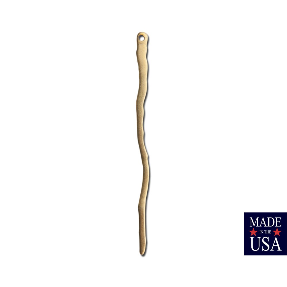 1 Hole Raw Brass Wavy Stick Drop LG 60x4mm (8) mtl465A