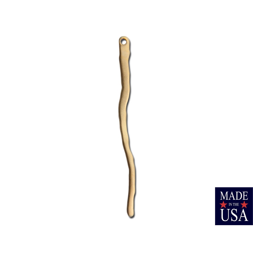 1 Hole Raw Brass Wavy Stick Drop MD 50x3mm (10) mtl536A