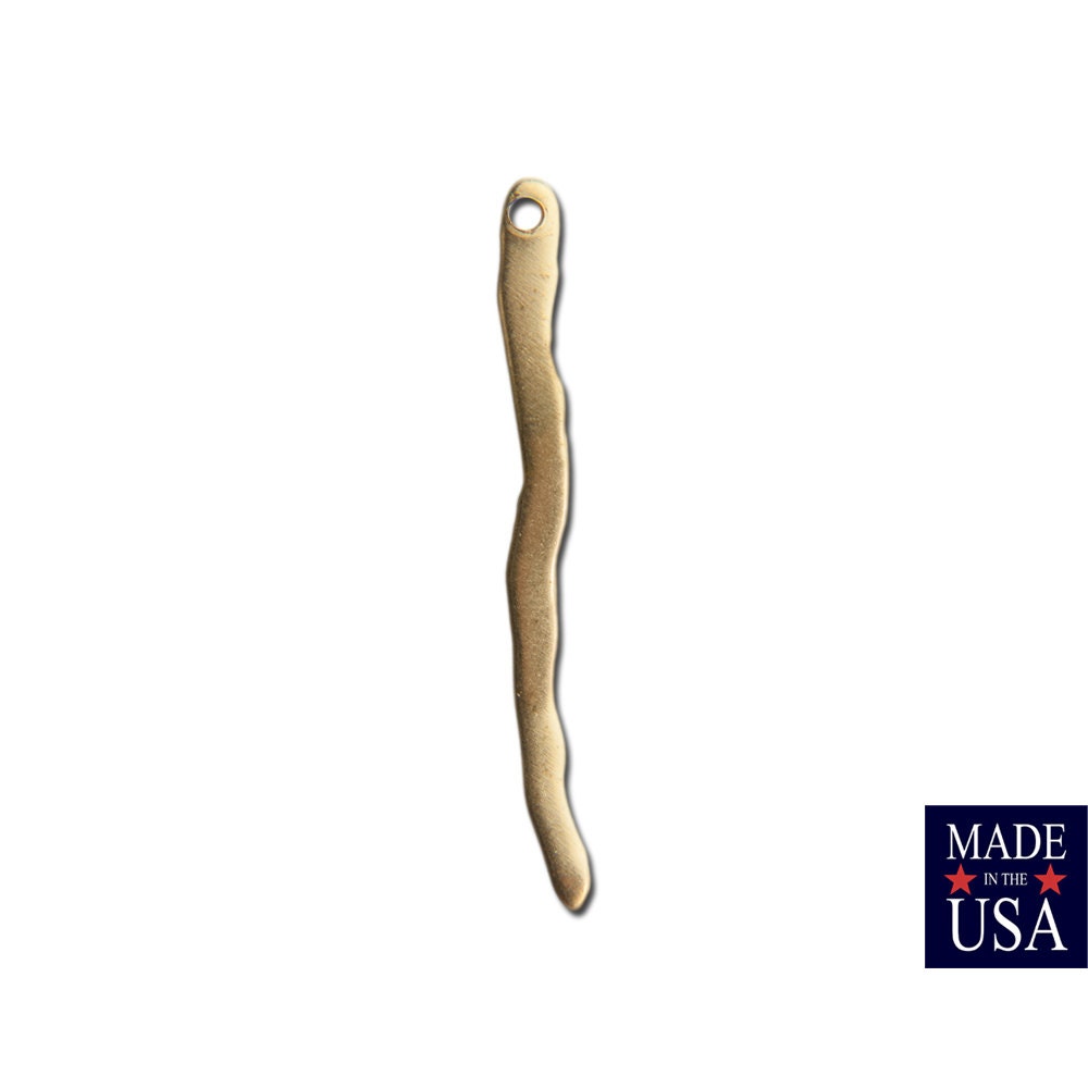 1 Hole Raw Brass Wavy Stick Drop SM 35x3mm (12) mtl537A