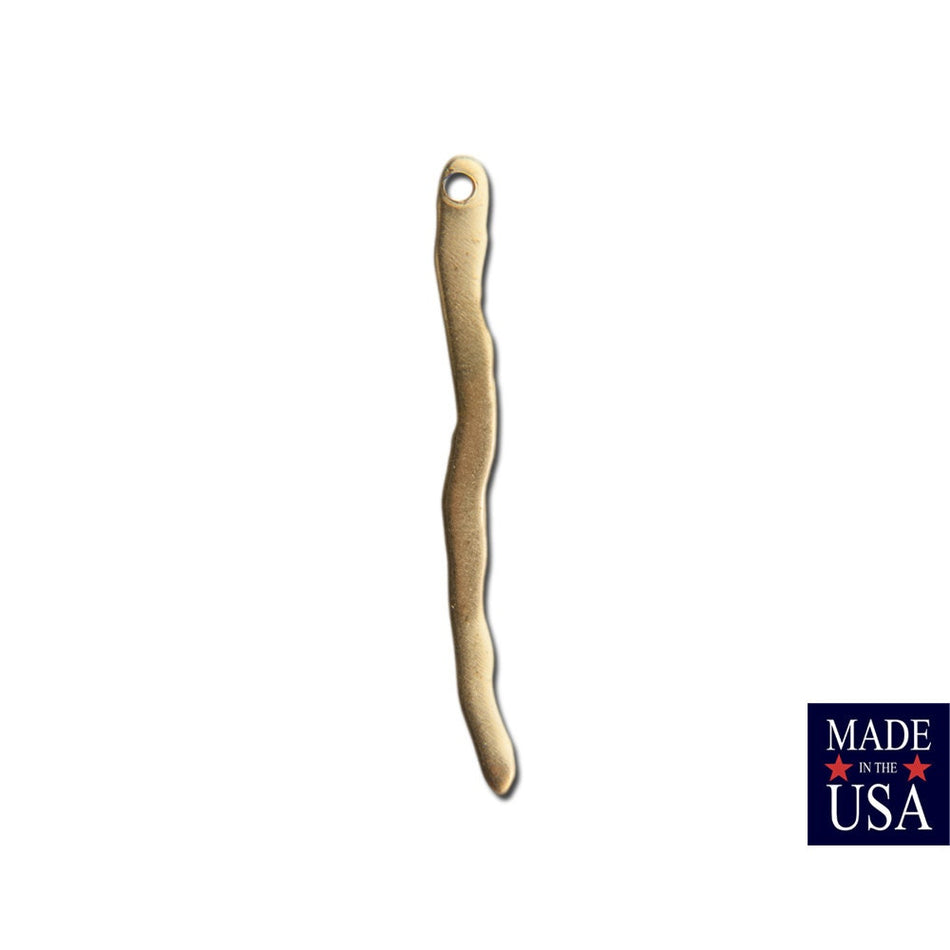 1 Hole Raw Brass Wavy Stick Drop SM 35x3mm (12) mtl537A
