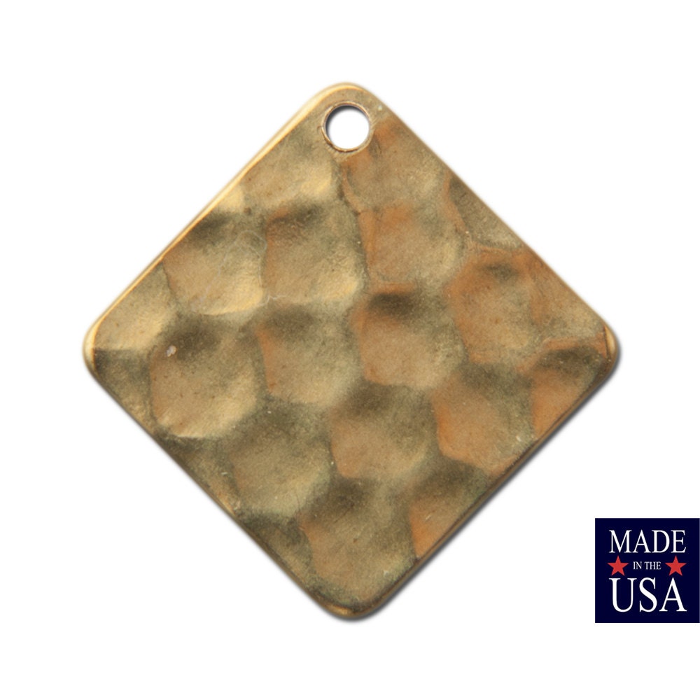 1 Hole Raw Brass Hammered Square Charm / Drops 13mm (10) mtl466A