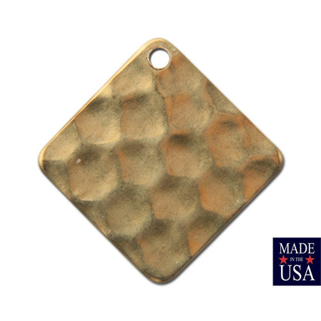 1 Hole Raw Brass Hammered Square Charm / Drops 13mm (10) mtl466A
