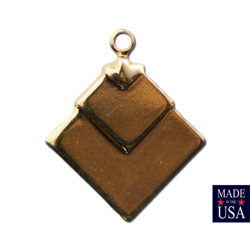 1 Loop Gold Plated Deco Layered Square Connector Pendants (6) mtl407H