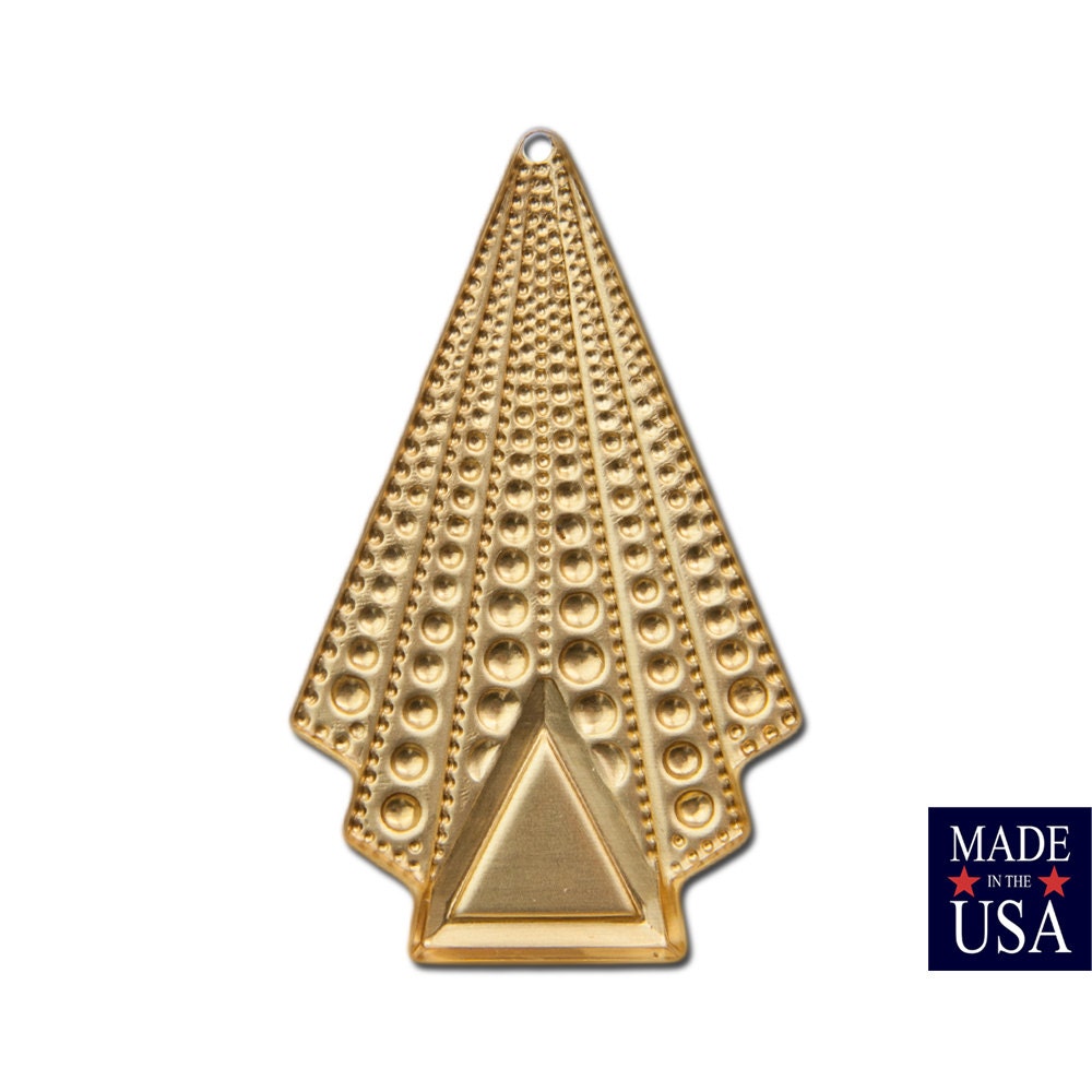 1 Hole Raw Brass Deco Bubble Drop / Pendant with Trangle Setting 45x27mm (2) mtl467A