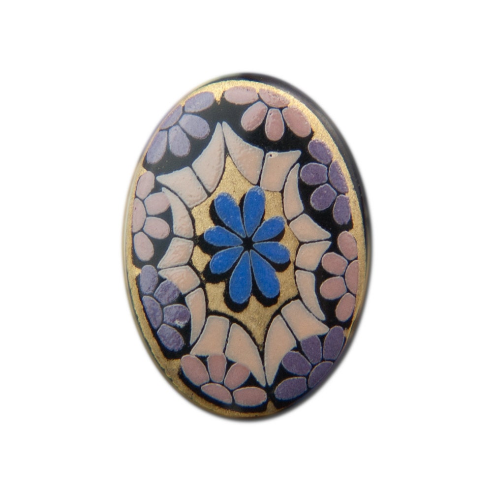 Vintage Glass Mosaic Cabochons Purple Germany 14x10mm (2) cab879A