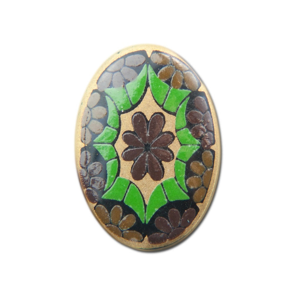 Vintage Glass Mosaic Cabochons Brown Green Germany 14x10mm (2) cab879B
