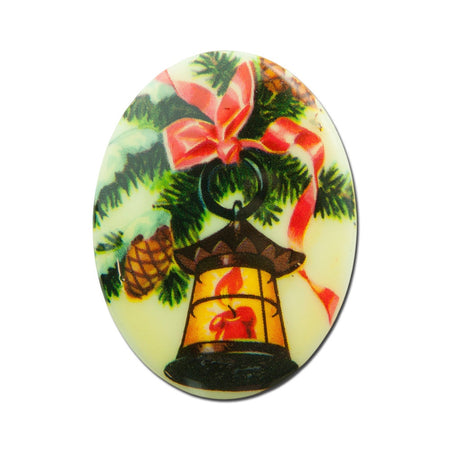 Vintage Christmas Lantern Cabochon Cameo 40mm x 30mm (1) cab001B