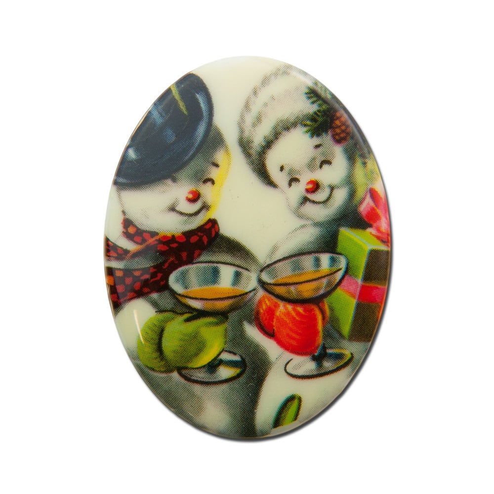 Vintage Retro Snowman Toasting Cabochon 40mm X 30mm (1) cab001A