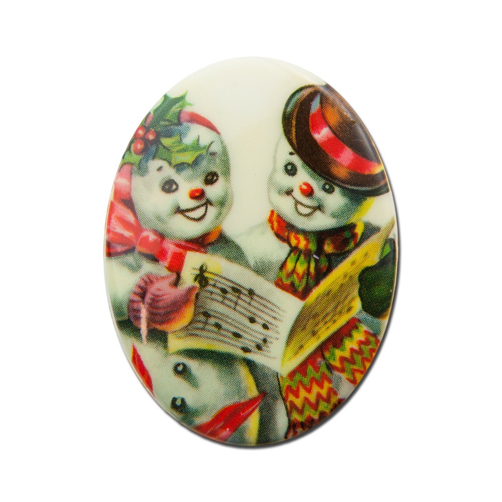 Vintage Retro Snowman Christmas Cabochon 40mm X 30mm (1) cab001