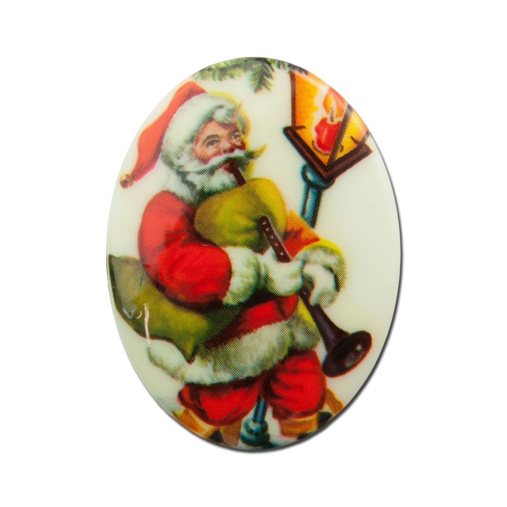 Vintage Retro Santa with Bagpipe Cabochon 40x30mm (1) cab001E