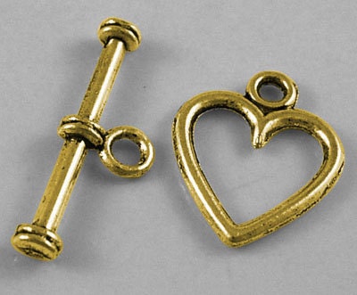 Rounded Heart Antiqued Gold Toggles (20 Sets) tog005B