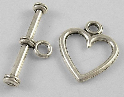 Rounded Heart Antiqued Silver Toggles (20 Sets) tog005A