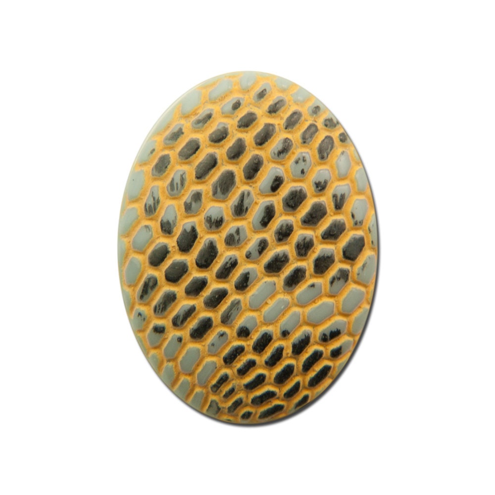 Vintage Gray with Black Darker Yellow Snakeskin Glass Cabochons 20x15mm (2) cab164A