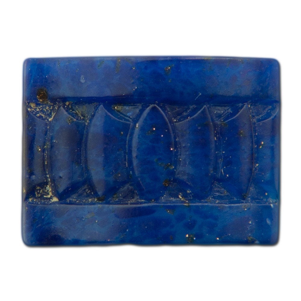 Vintage Czech Deco Lapis Blue Glass Etched Cabochons 18x13mm (2) cab775B