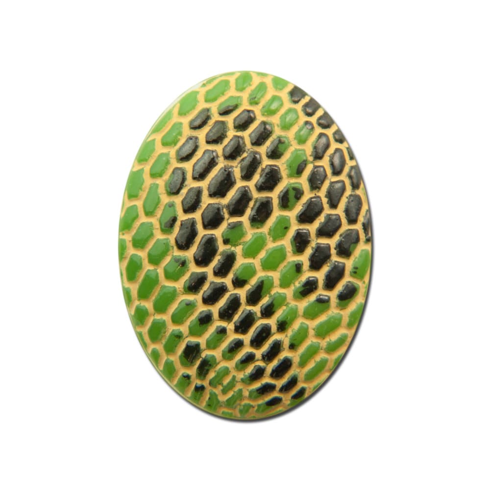 Vintage Green with Black Darker Yellow Snakeskin Glass Cabochons 20x15mm (2) cab164B