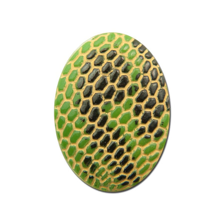 Vintage Green with Black Darker Yellow Snakeskin Glass Cabochons 20x15mm (2) cab164B