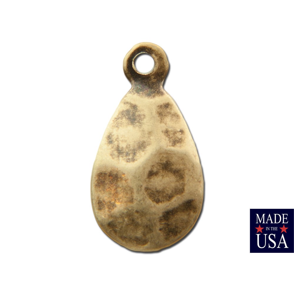 1 loop Hammered Small Brass Ox Teardrop 13mmx7mm (16) mtl462B