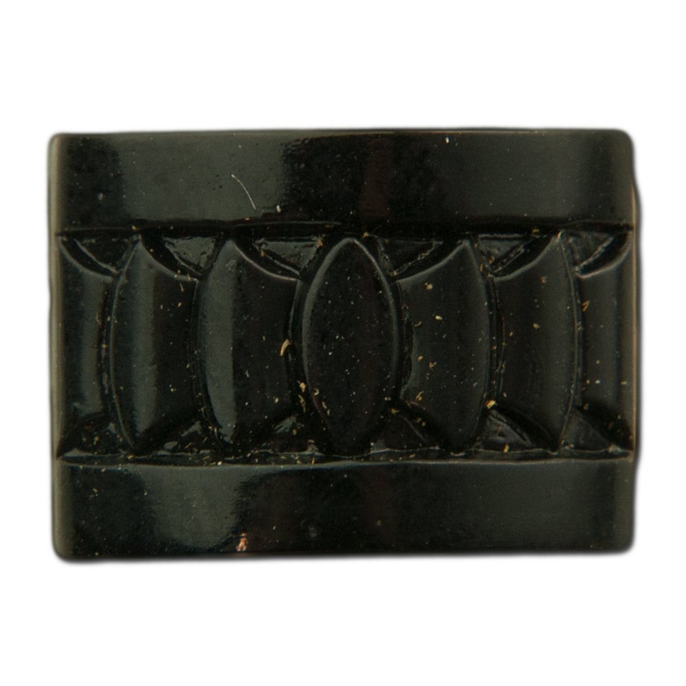 Vintage Czech Deco Jet Black Glass Etched Cabochons 18x13mm (2) cab775C